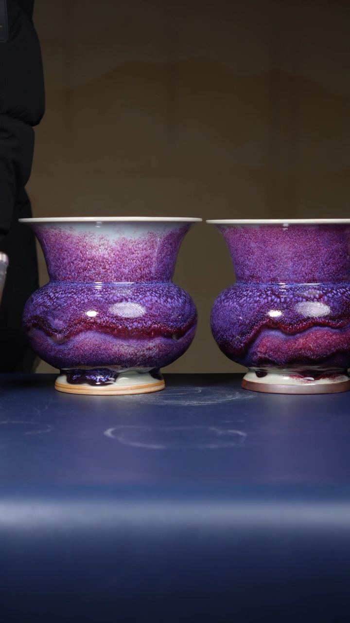 【闪购商品】摆件钧瓷玉石釉花盆一对两件