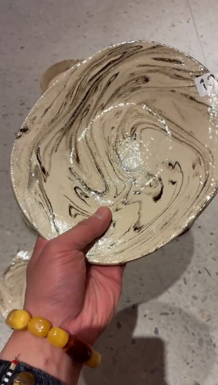 瓷片朵*宝134绞胎泥手工椭圆盘1个