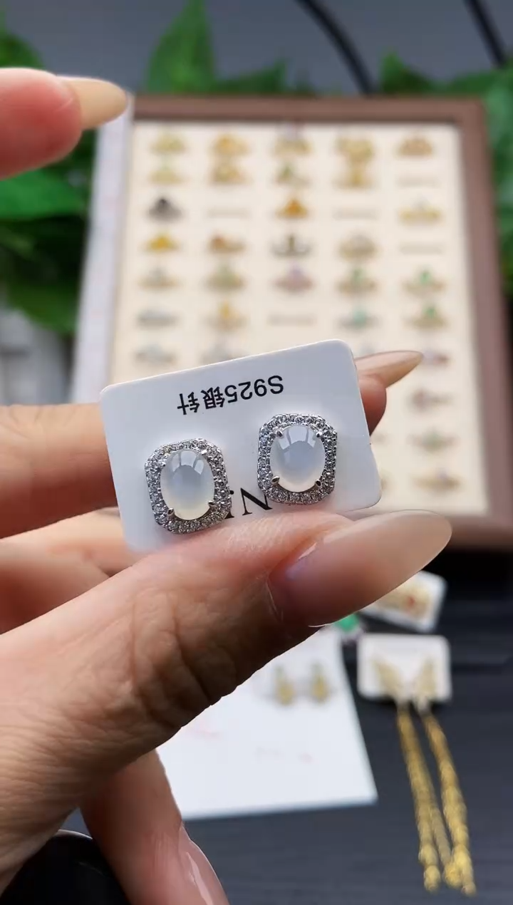 银S925镶嵌翡翠耳饰12