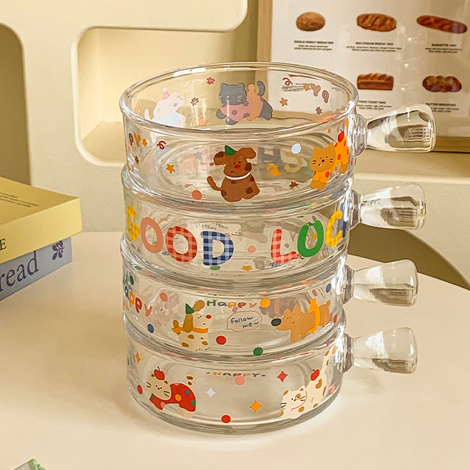 无忧小狗简宅家可爱卡通高硼硅耐高温玻璃把手碗早餐泡面焗饭烤碗