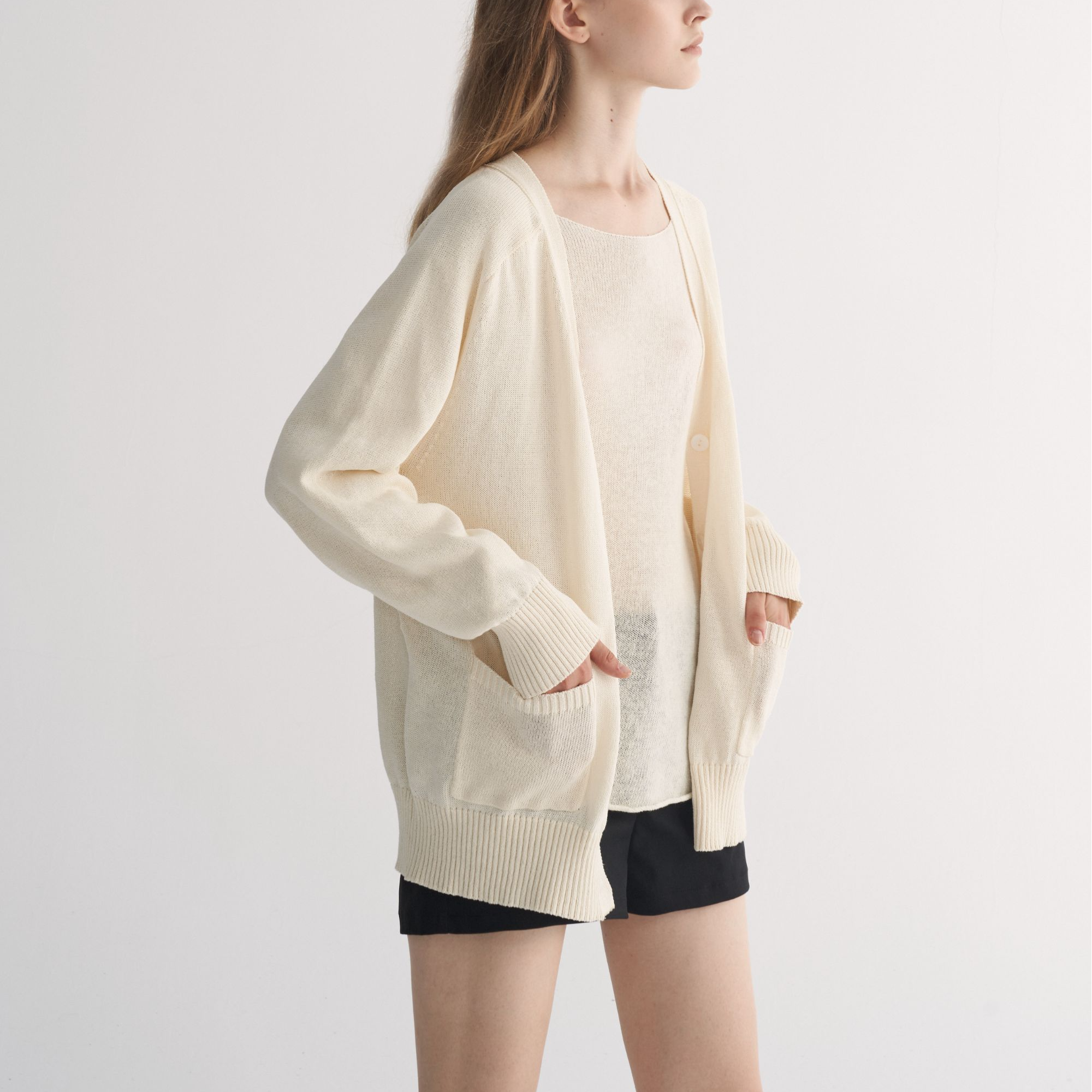 现货2025年春款都市时尚休闲百搭素雅老钱风针织衫KS24SS52AL