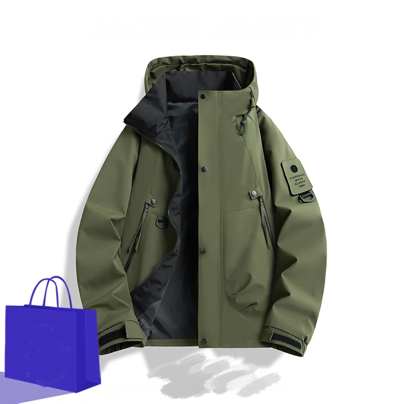 DD14 防风运动夹克宽松连帽男士防水三合一冲锋衣保暖秋冬DJ