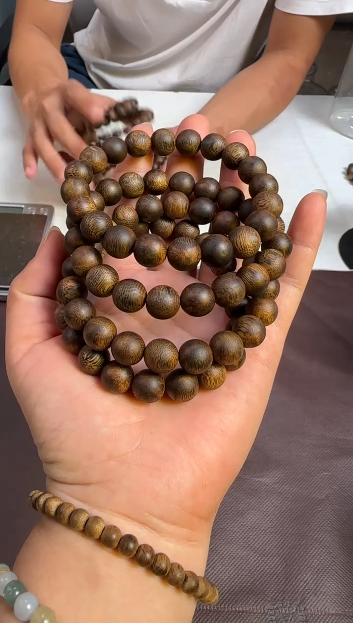 沉香手串沉水浮国香绿棋沉香张勺子老顶正圆珠10mm10g+多样性发1