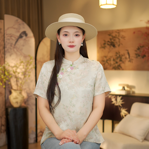 百花纹 新款立领精品透气上衣9710