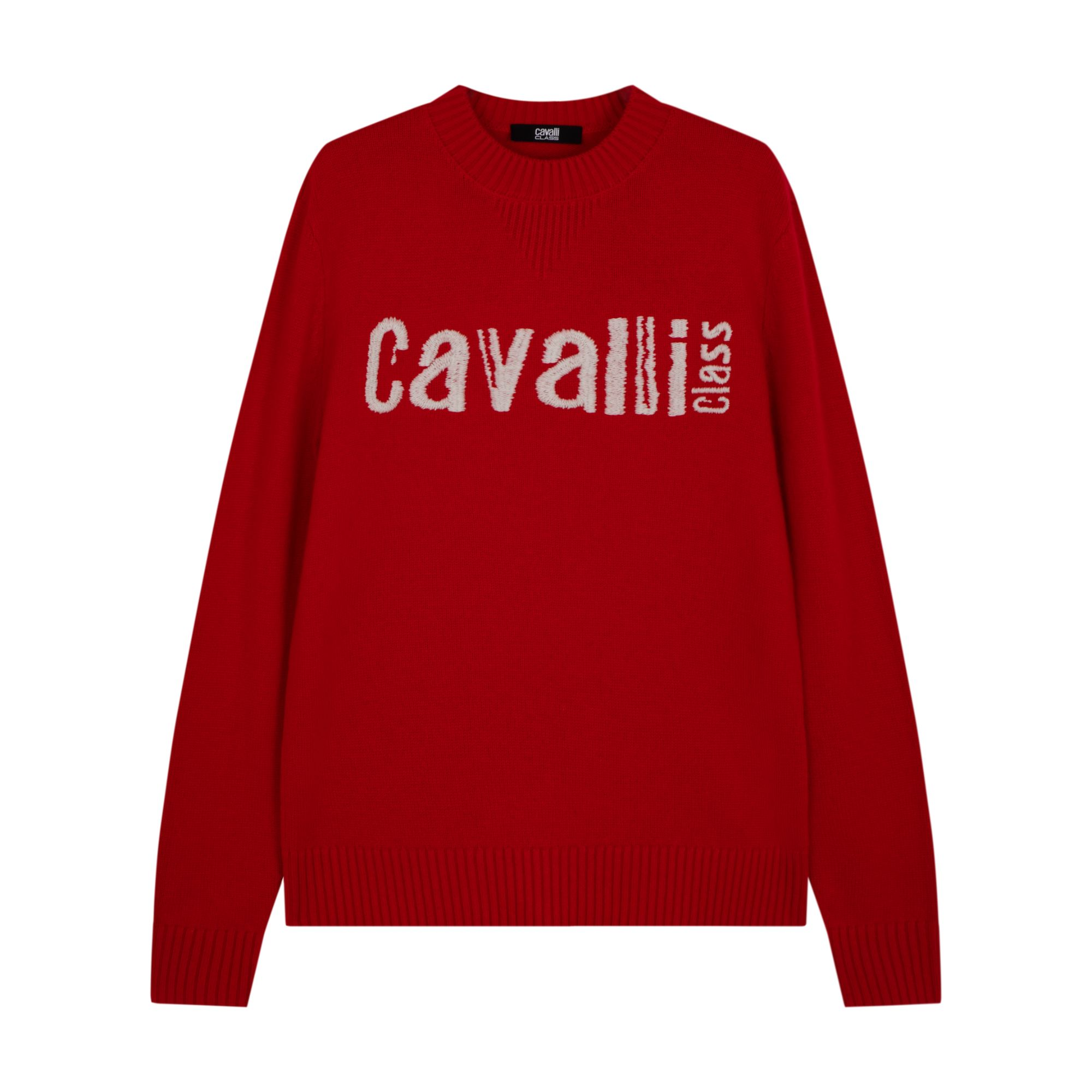 Cavalli Class卡沃利男士冬季圆领本命年红色山羊绒绵羊毛衫毛衣