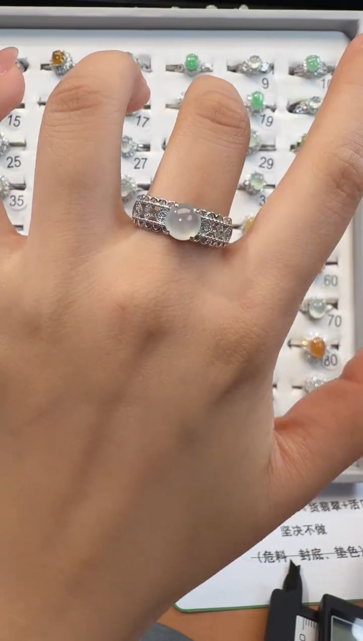 银S925镶嵌戒指翡翠925银镶翡翠戒指镶嵌169