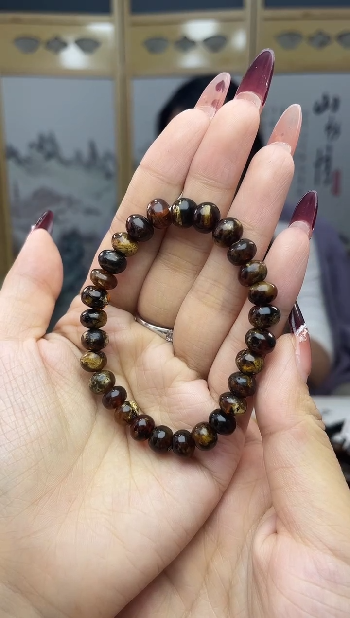 【闪购商品】琥珀裸石未镶嵌8+黑花蜡手串