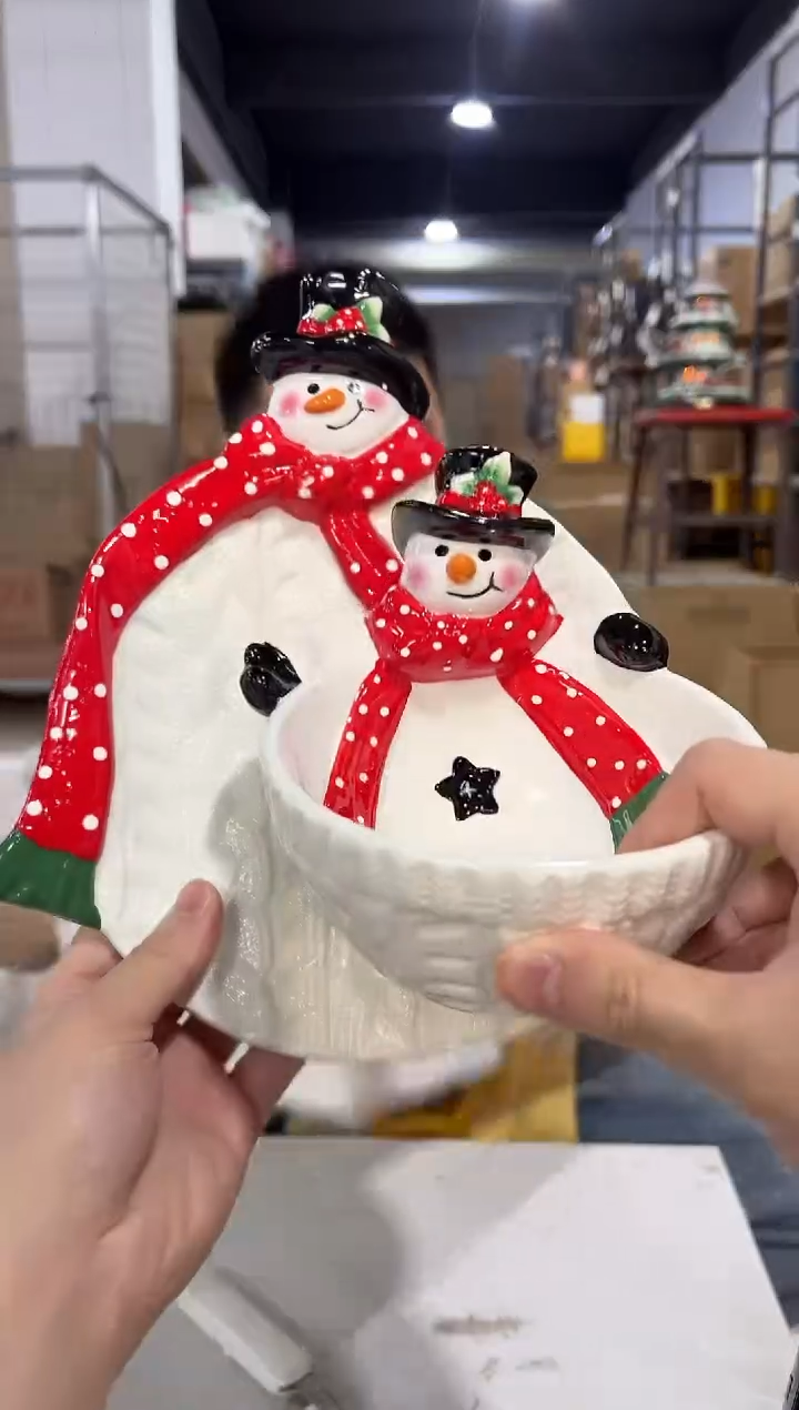 瓷片原盒雪人碗加特雷西原盒雪人盘子2件套