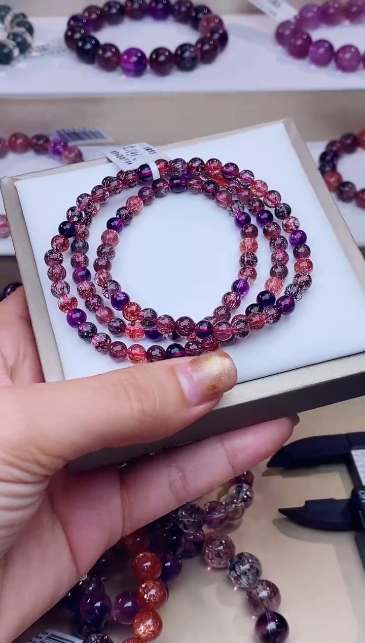 未镶嵌手链水晶黑加仑超七多圈5m+