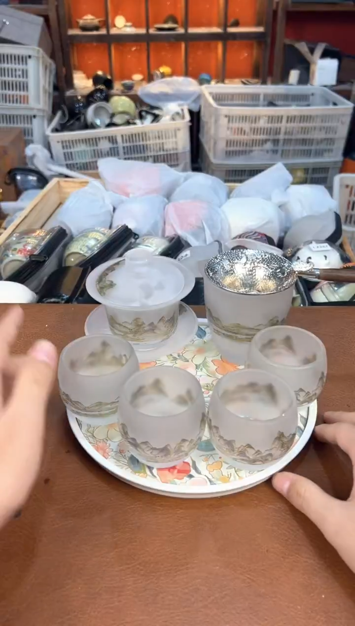 千里江山琉璃+茶漏+茶盘