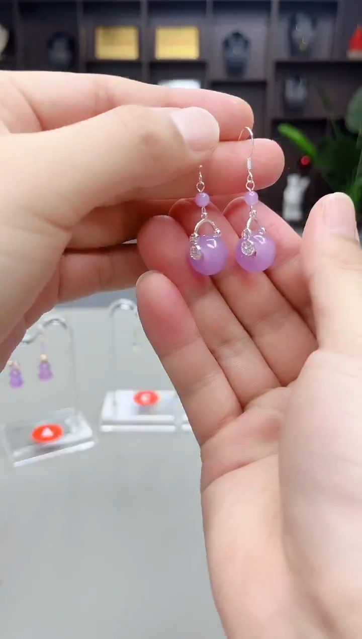 未镶嵌石英质玉（天山翠）耳饰S02