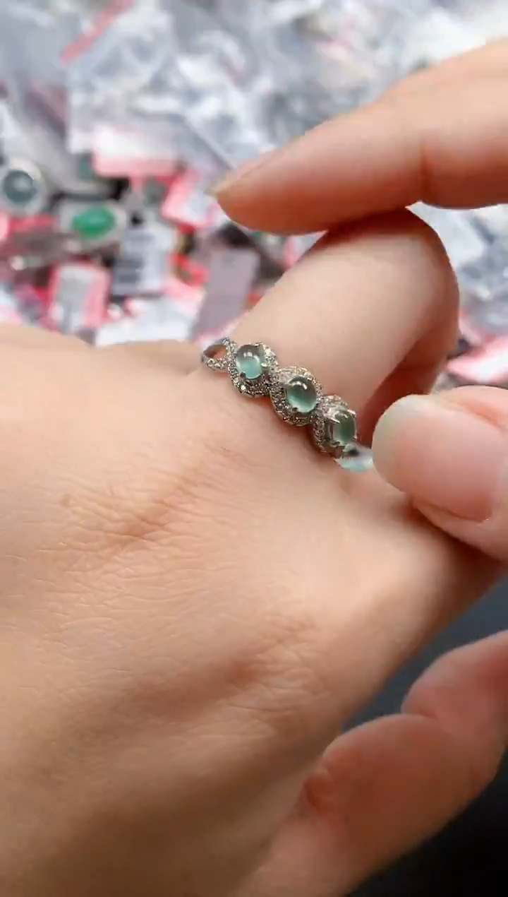 银S925镶嵌戒指翡翠天然A货缅甸翡翠