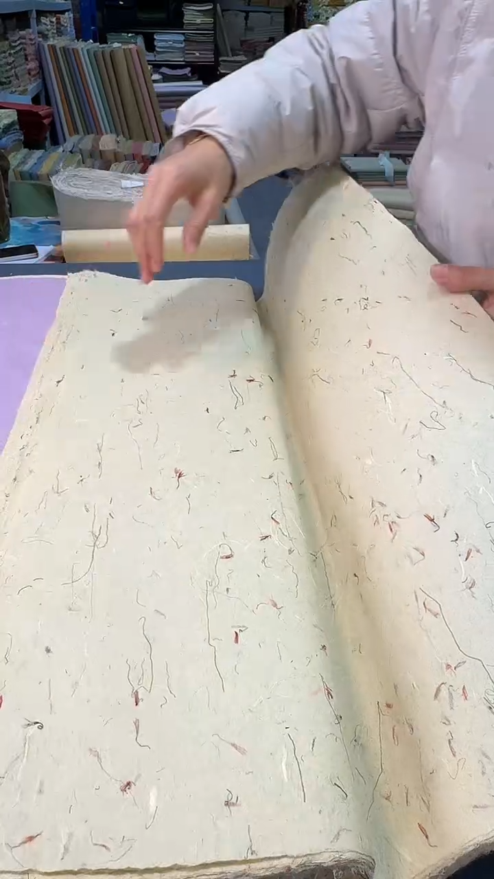纯手工四尺整张50张仿古色青丝红花丝绒楮皮笺