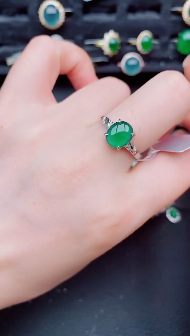 翡翠戒指银S925镶嵌天然a货翡翠407