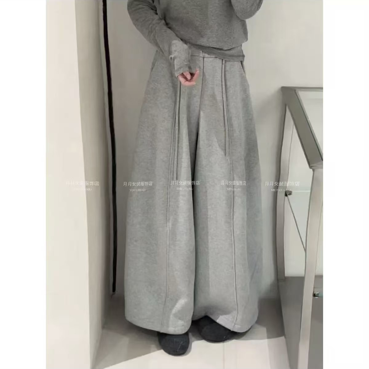 月月复合加厚墨东绒高版本韩版松紧腰休闲卫裤慵懒风松弛感气球裤