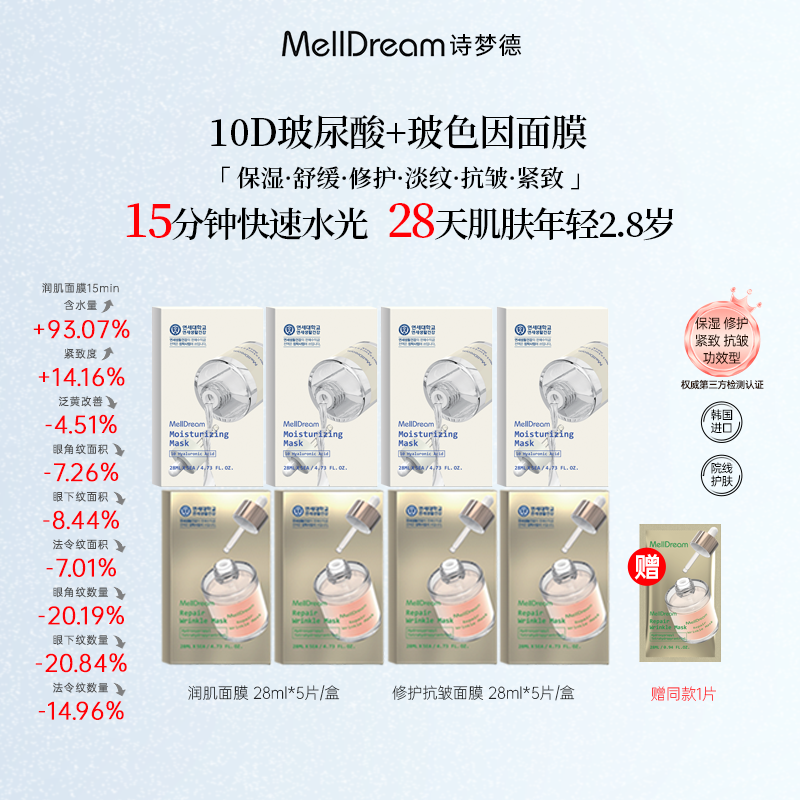 MellDream诗梦德10D玻尿酸玻色因面膜沁润修护抗皱紧致
