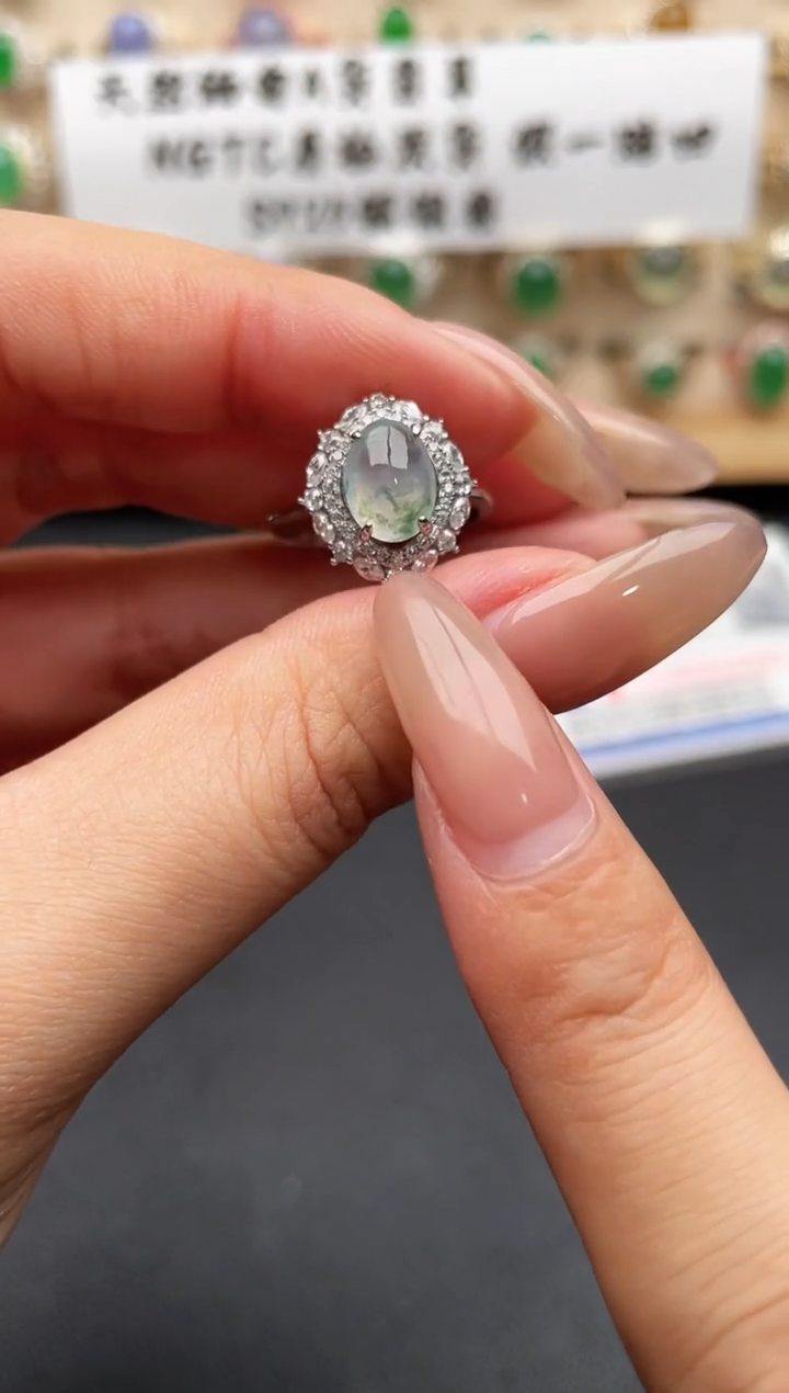 银S925镶嵌戒指翡翠一物一证一礼盒