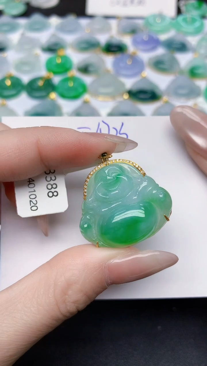 颈饰18K金镶嵌翡翠天然缅甸A货翡翠百元以上9元证书费自理