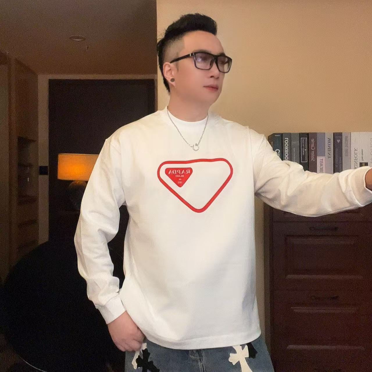 宽松纯棉【三角爱心】长袖T恤