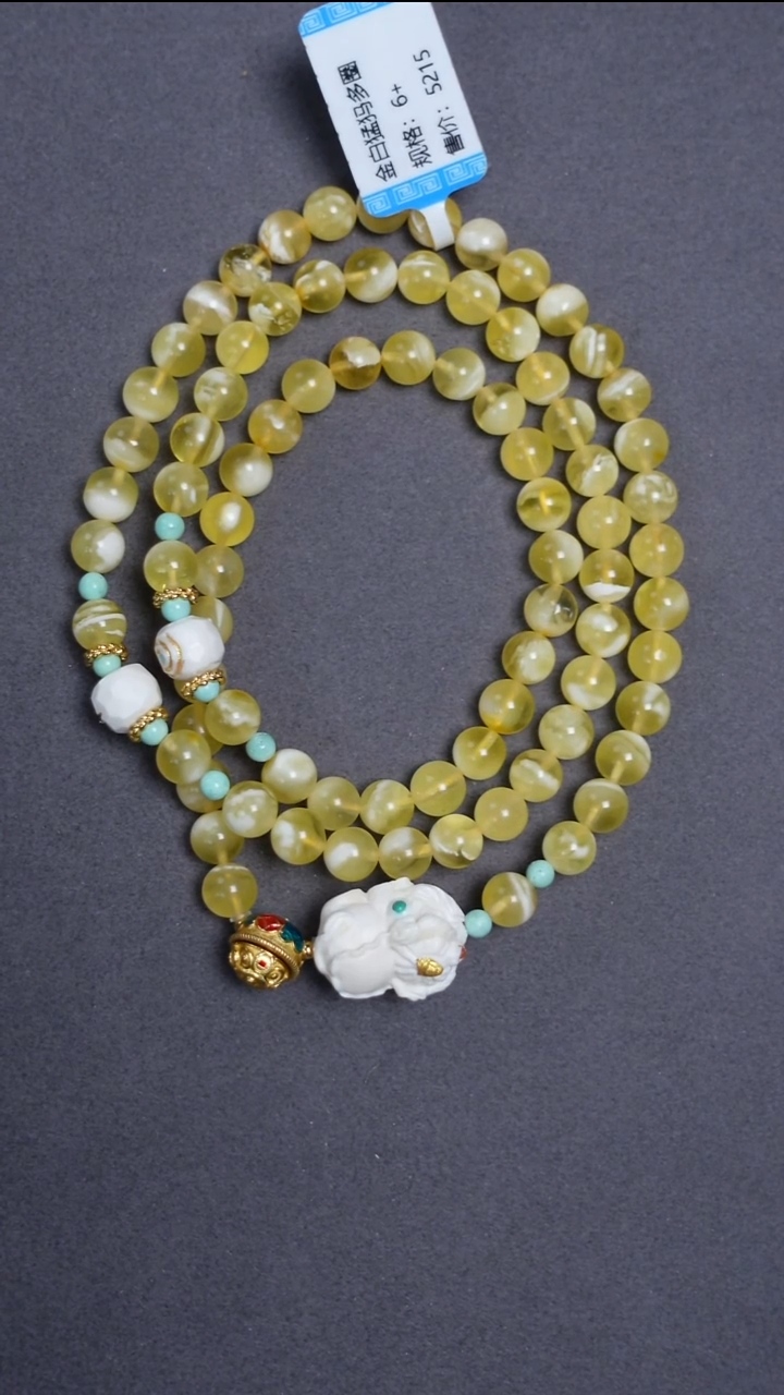 手链蜜蜡未镶嵌金白猛犸多圈6mm