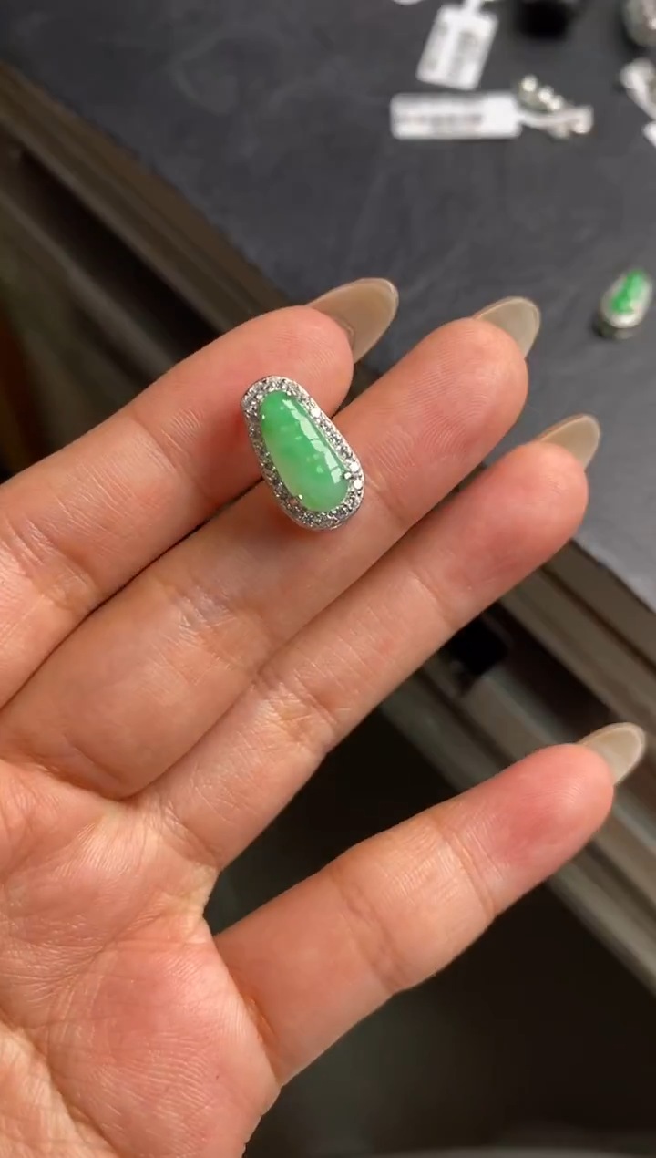 银S925镶嵌戒指翡翠天然A货翡翠