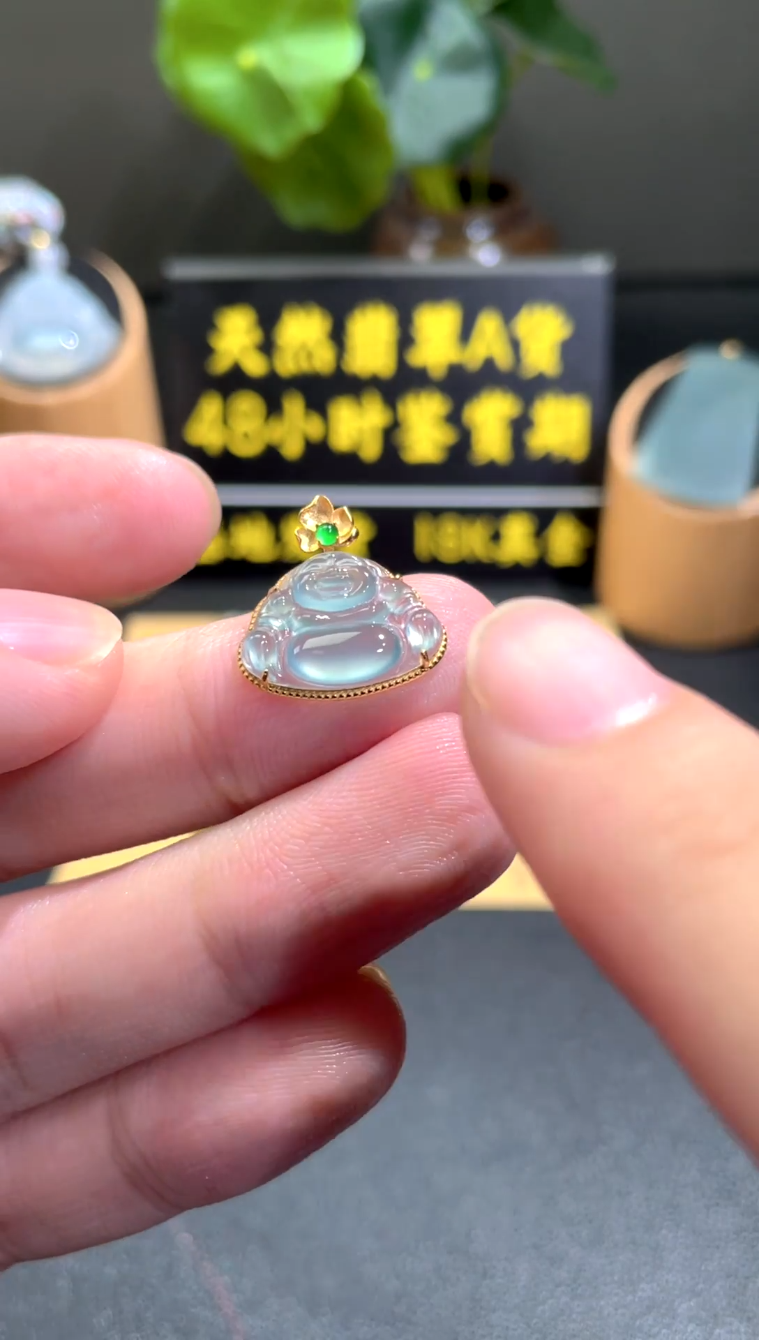 颈饰18K金镶嵌翡翠翡翠A货