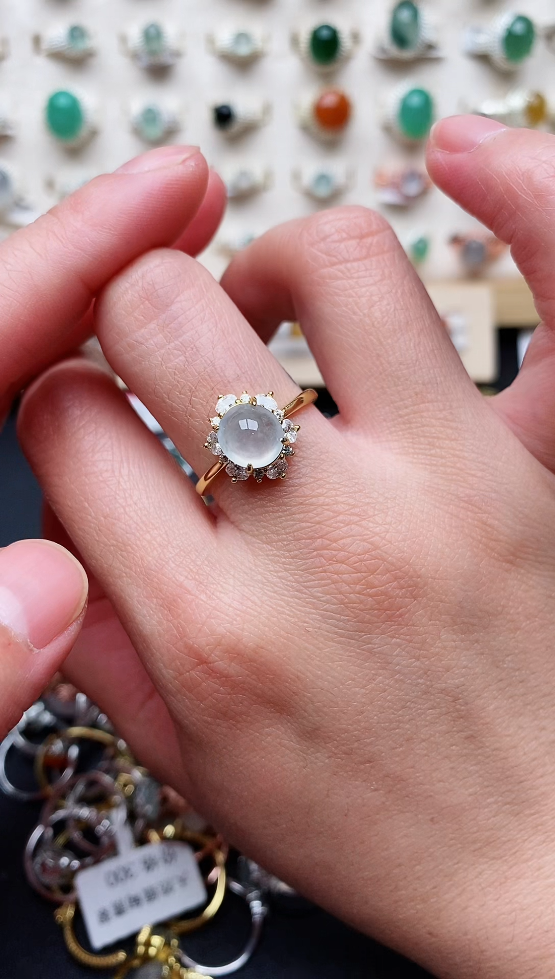 【闪购商品】翡翠戒指银S925镶嵌天然翡翠333  3+