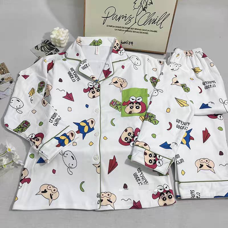 蜡笔小新睡衣男款女款秋冬德绒保暖ins卡通情侣款家居服套装