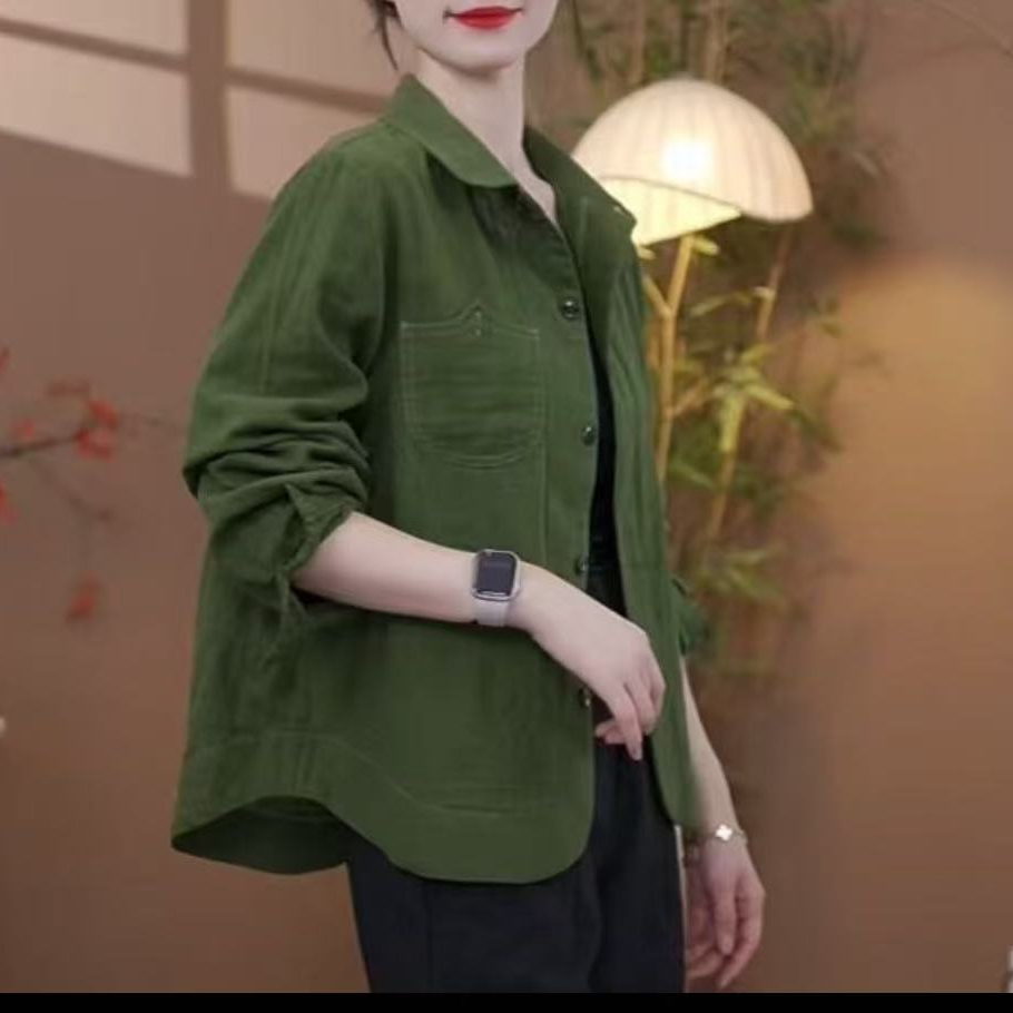 25早秋新款纯色贴布口袋气质显瘦中老年宽松妈妈装开衫外套上衣