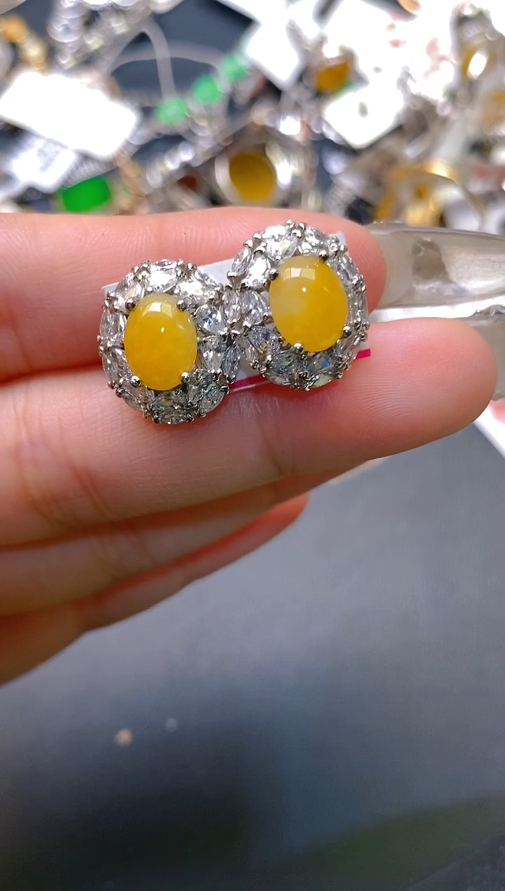 【闪购商品】翡翠耳饰银S925镶嵌天然A货翡翠1