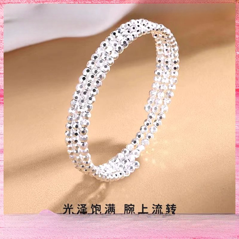 足银手镯 足银999蹦迪珠纯银手镯女款弹力绳三生三世气质百搭