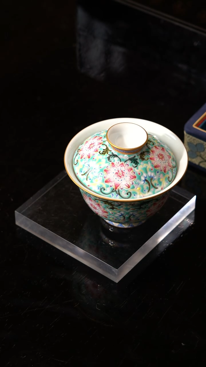 【闪购商品】Z溢珍预售15天先发茶巾松石绿缠枝莲盖碗