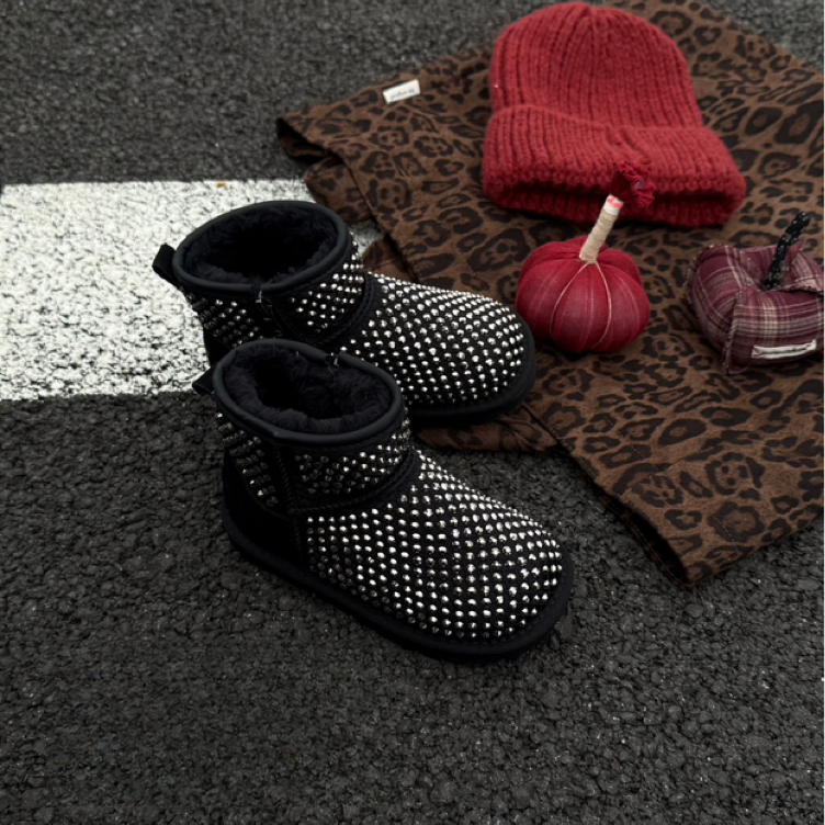 【haobaby童鞋】2025烫钻复古百搭厚绒雪地靴E2