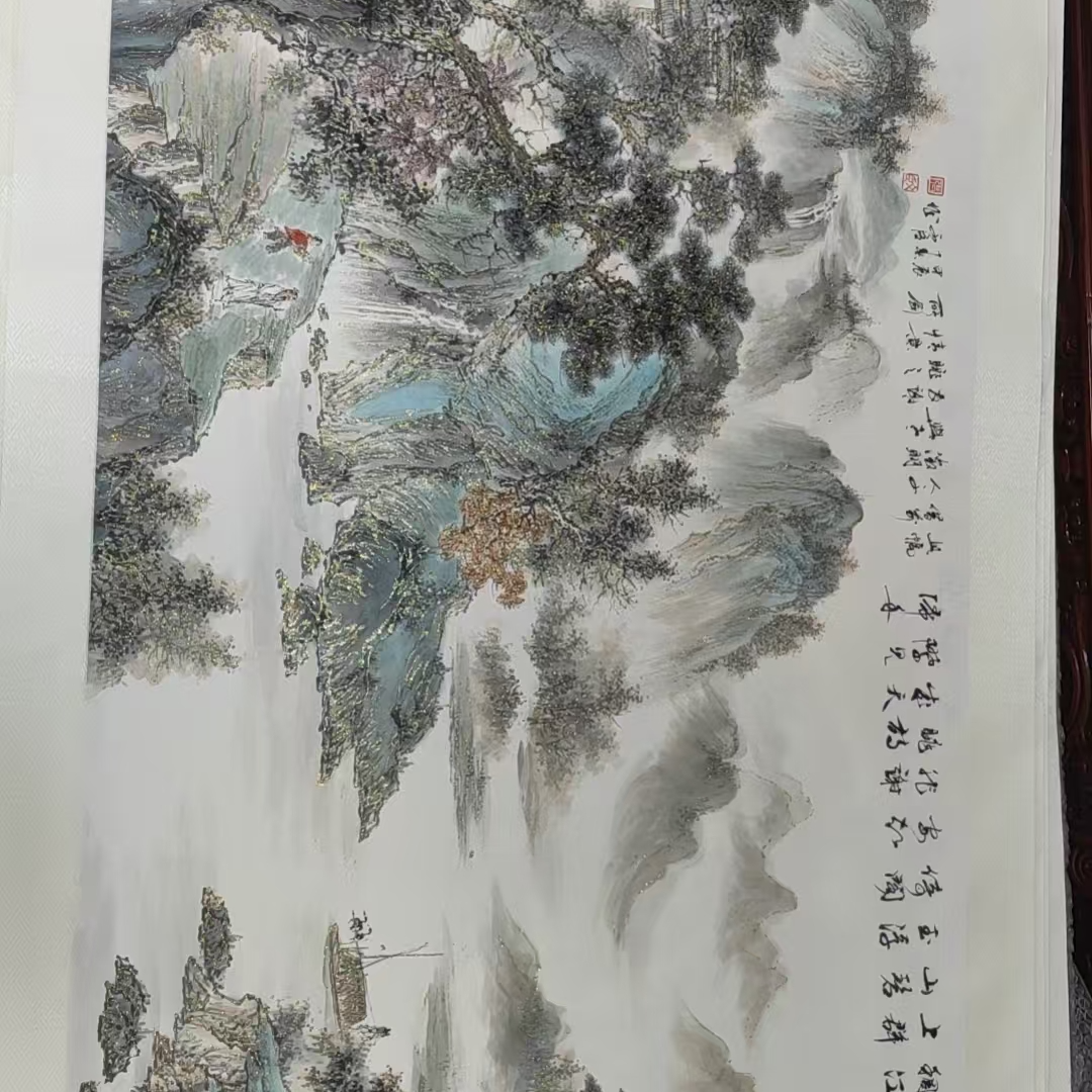 36张文臣 8平尺揉金山水国画
