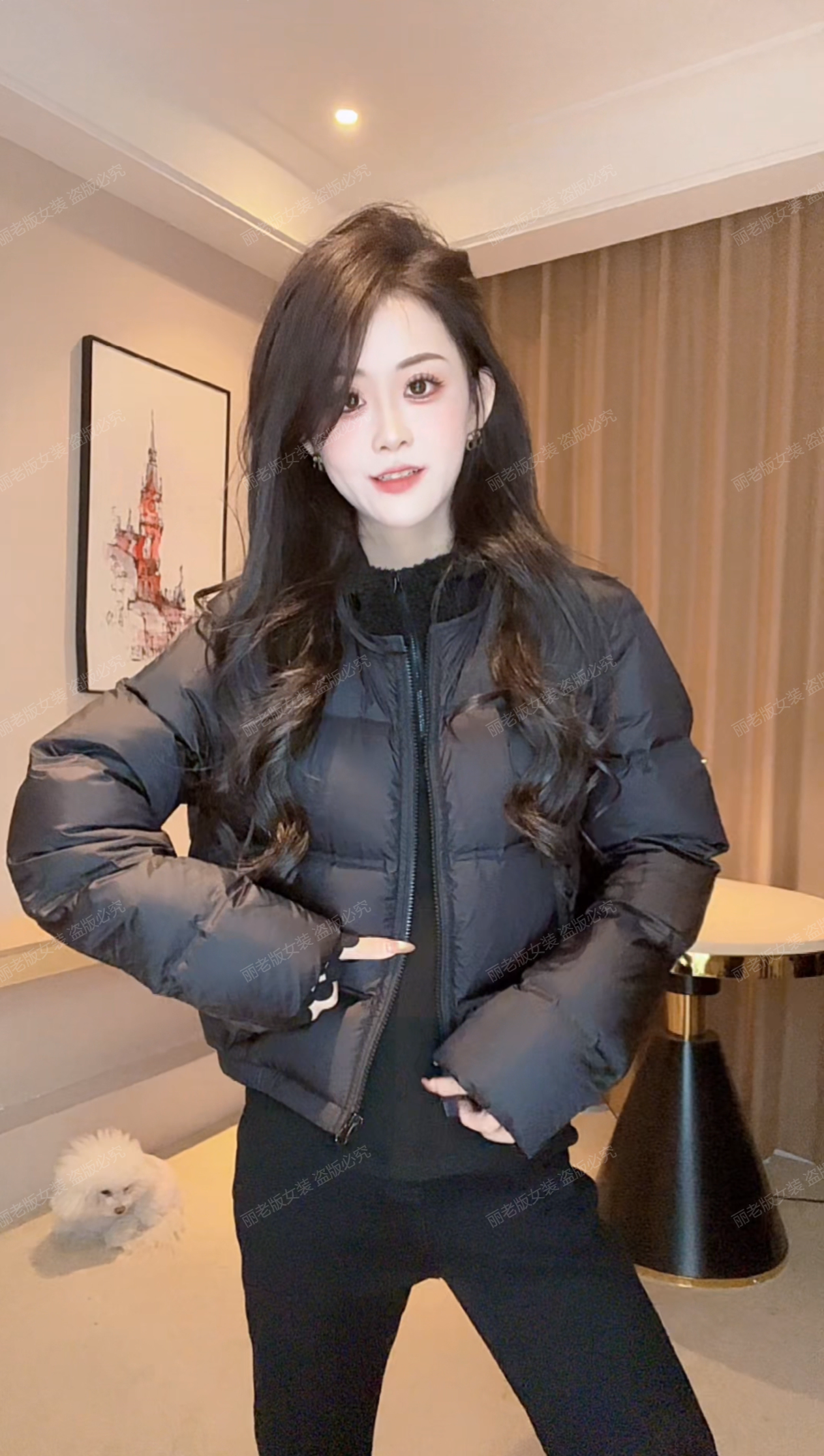 Wu【冷夜心事】新款冬季拉链保暖时尚挺括韩版白鸭绒无领羽绒服