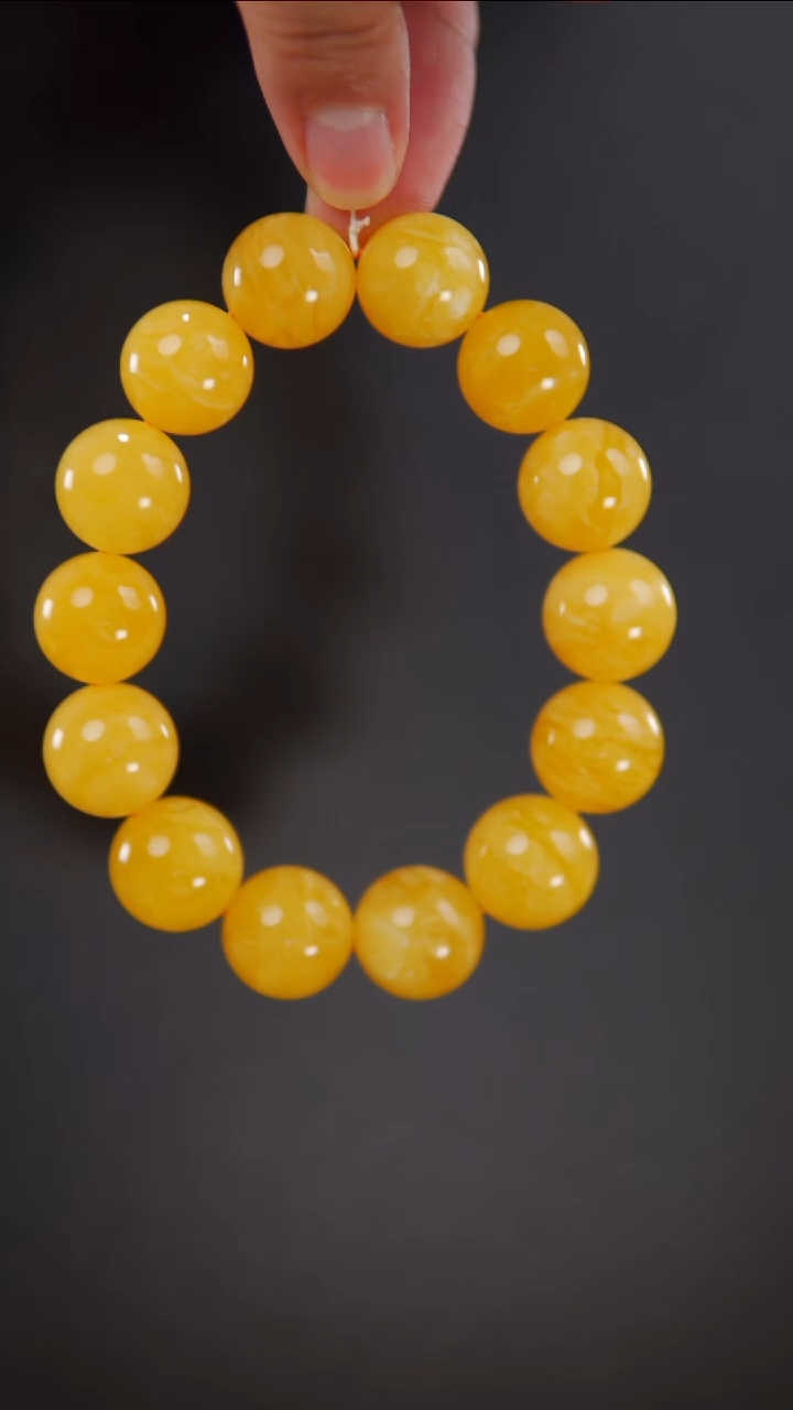 手链琥珀未镶嵌焦皮料圆珠手串40.62