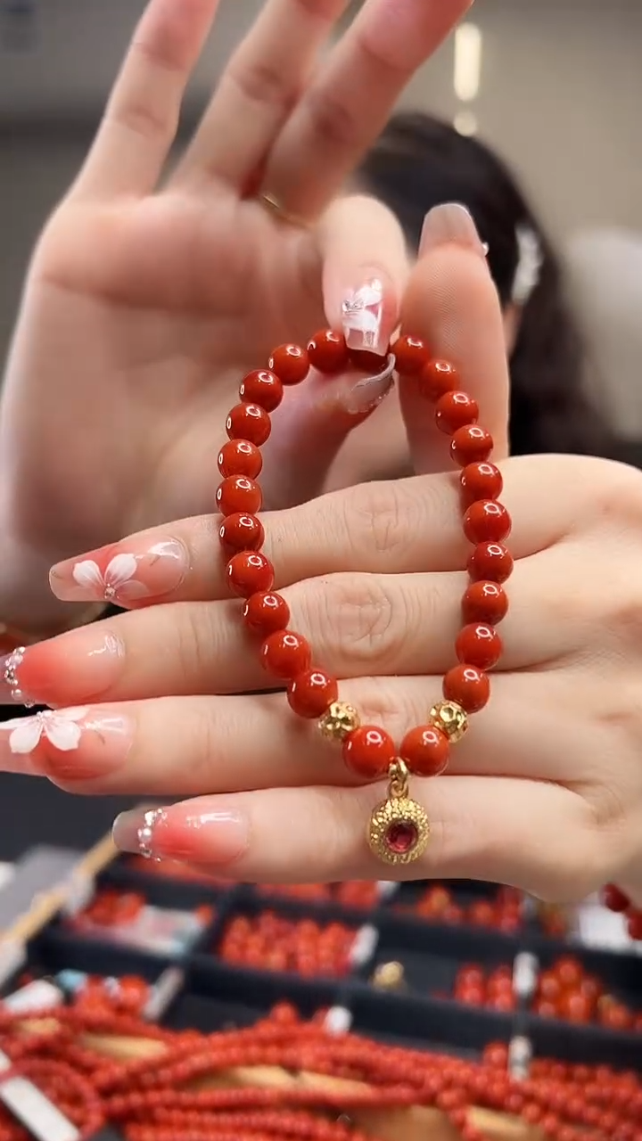 【闪购商品】南红玛瑙圆珠手串未镶嵌7mm/18K金设计款