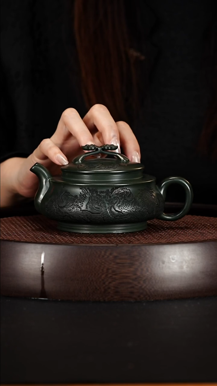 茶壶紫砂宜兴紫砂壶明国绿泥如意280cc