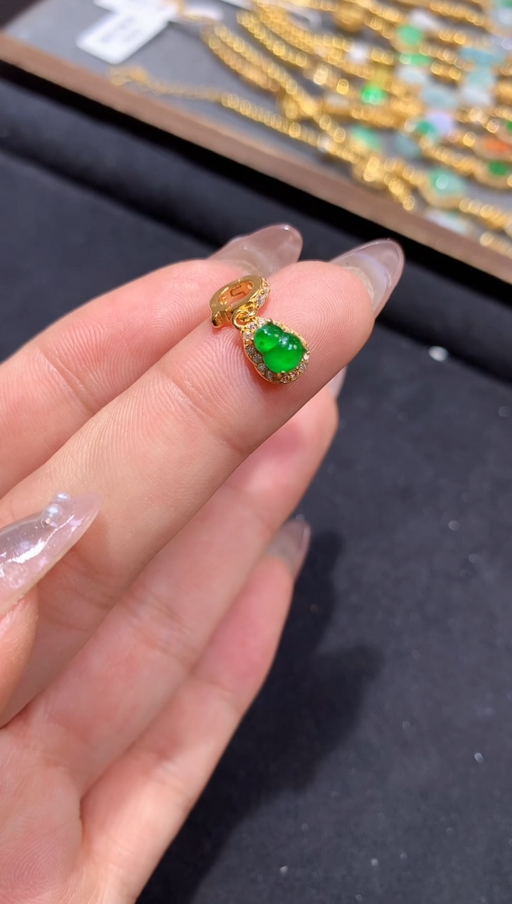 吊坠(不含链)银S925镶嵌翡翠【挽石珠宝】葫芦