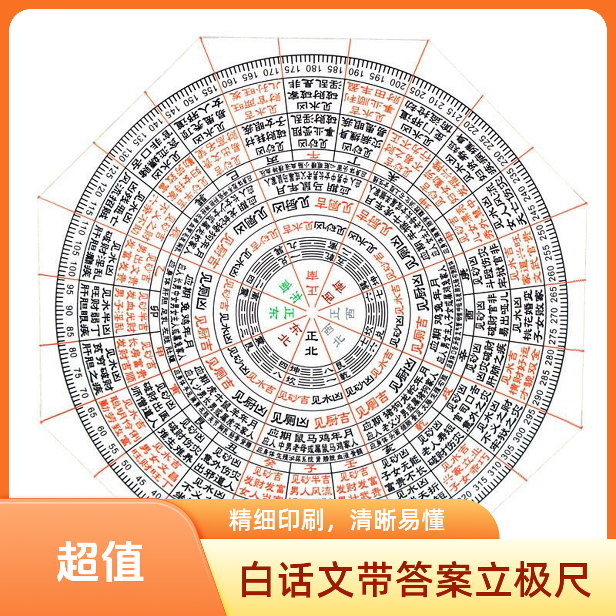 走马金锁立极尺二十四山摆件高精度堪舆户型布局尺透明罗盘伴侣