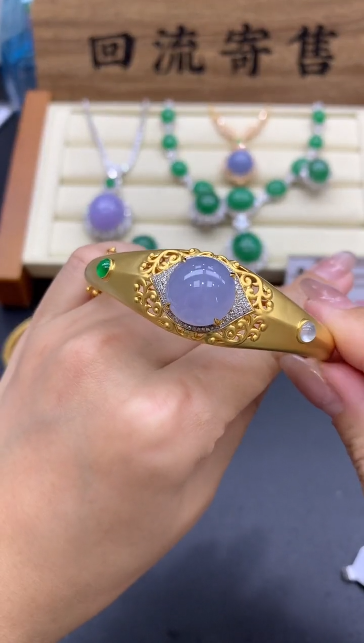 【闪购商品】翡翠手镯18K金镶嵌523-中国好珍宝