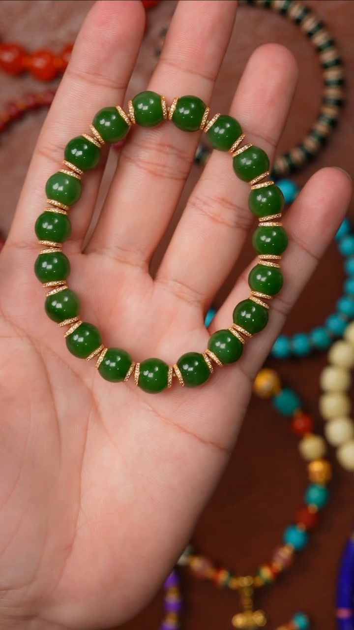 未镶嵌手串和田玉碧玉金盾手串 防拍链接