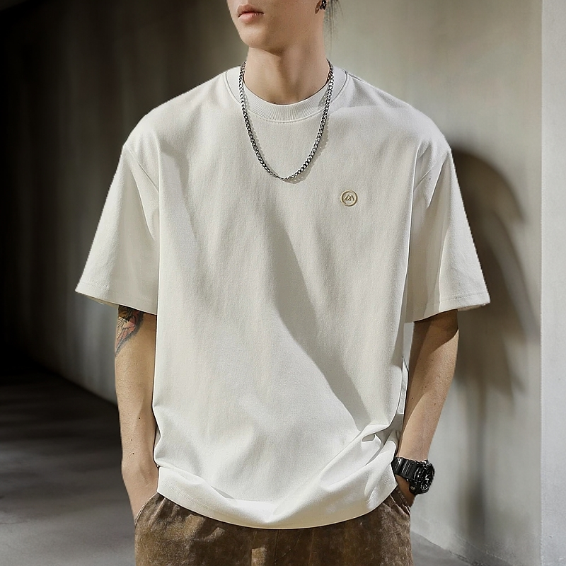 2025夏季新款刺绣短袖T恤男白色男士衣服男款内搭打底上衣衫男生t