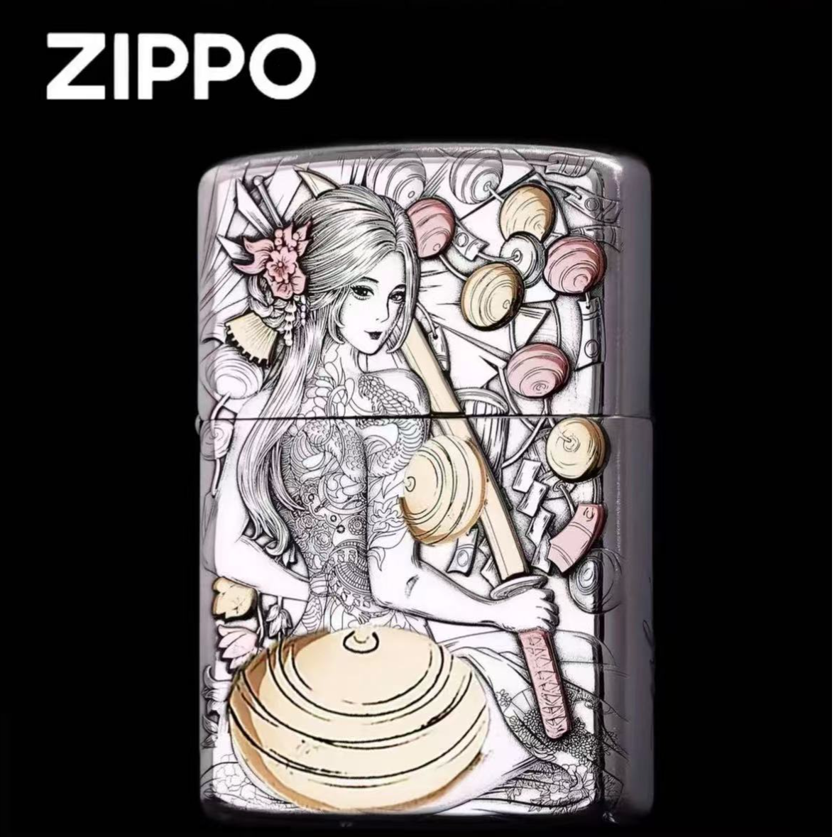 ZIPPO/之宝【白铜刀女】套壳重甲立体浮雕美女防风火机DYX1H1F1
