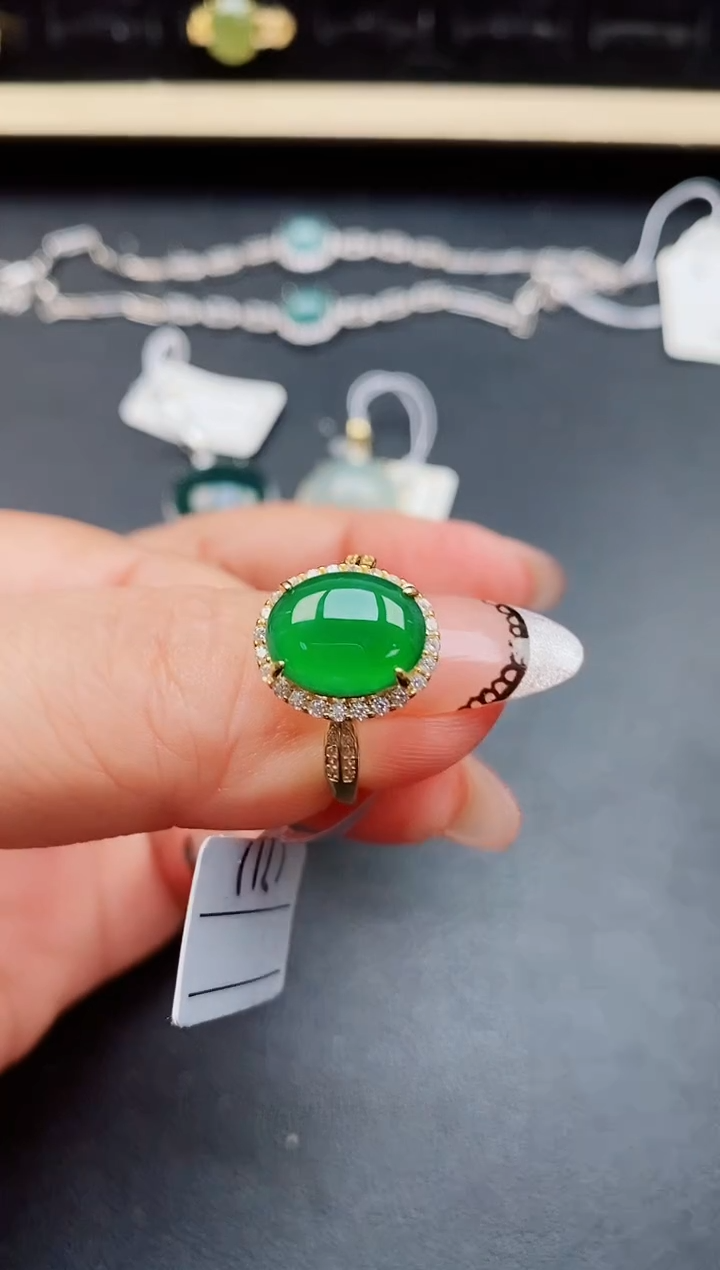 翡翠戒指银S925镶嵌50805