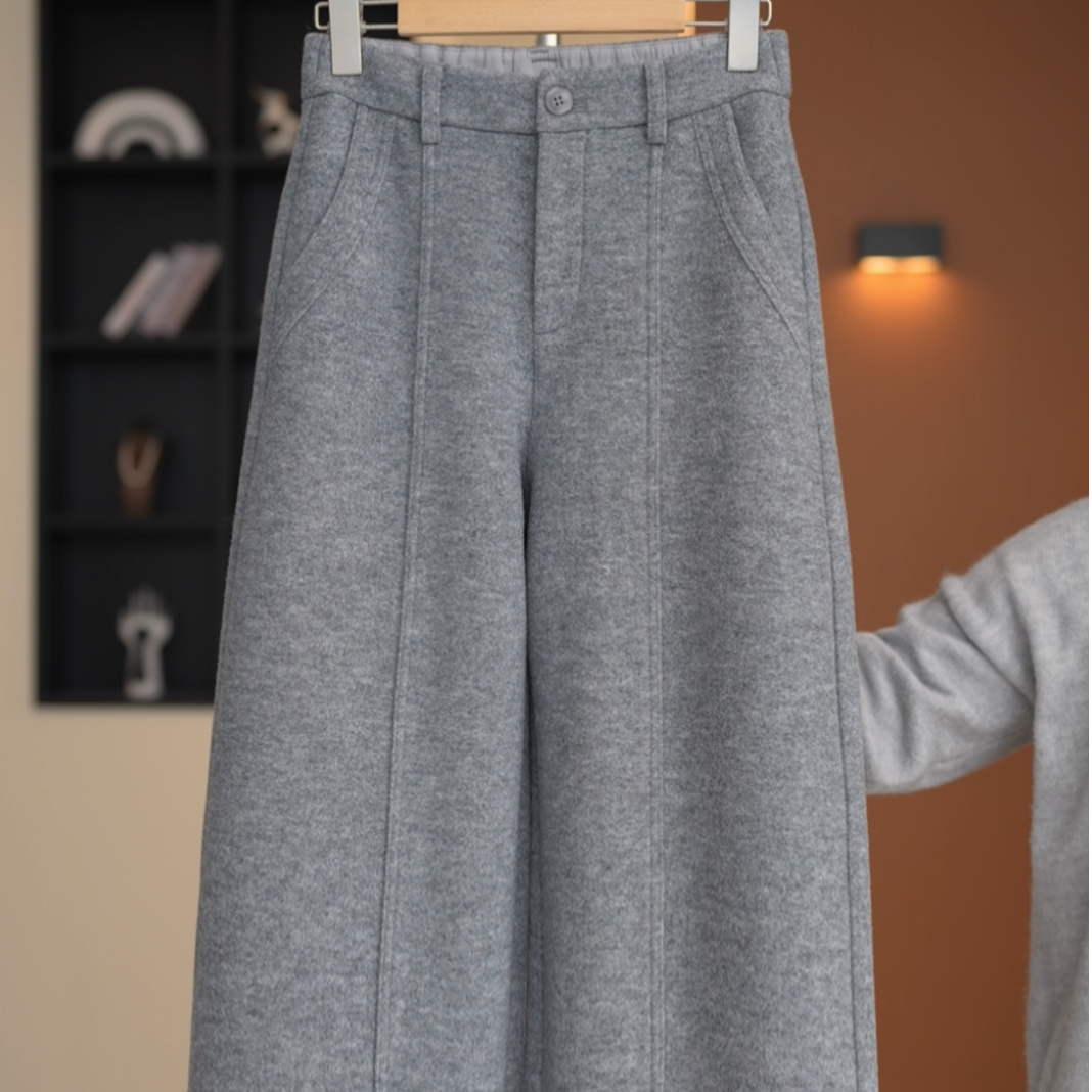 【JIUJIU】弯刀新款女士冬加绒垂感长裤运动休闲加厚裤子灰色K20220