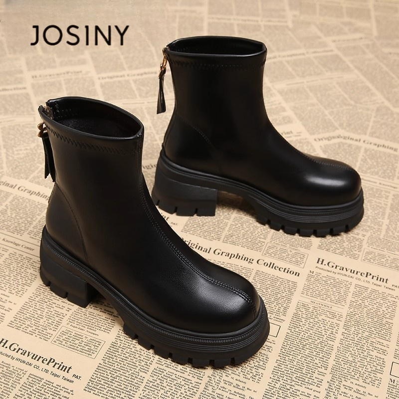 卓诗尼【断码清仓】短靴女2025新款高跟厚底瘦瘦秋冬女鞋英伦马丁靴