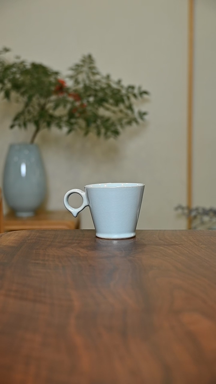 咖啡杯 天青 微瑕 无款