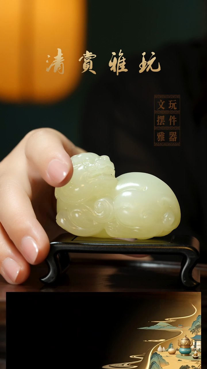 玉《扭头貔貅》手把件摆件