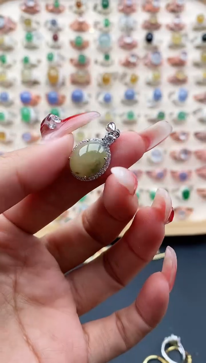 【闪购商品】翡翠戒指银S925镶嵌缅甸天然A货翡翠444 6+5